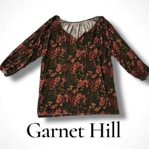 Garnet Hill Floral Print 3/4 Sleeve Peasant Blouse